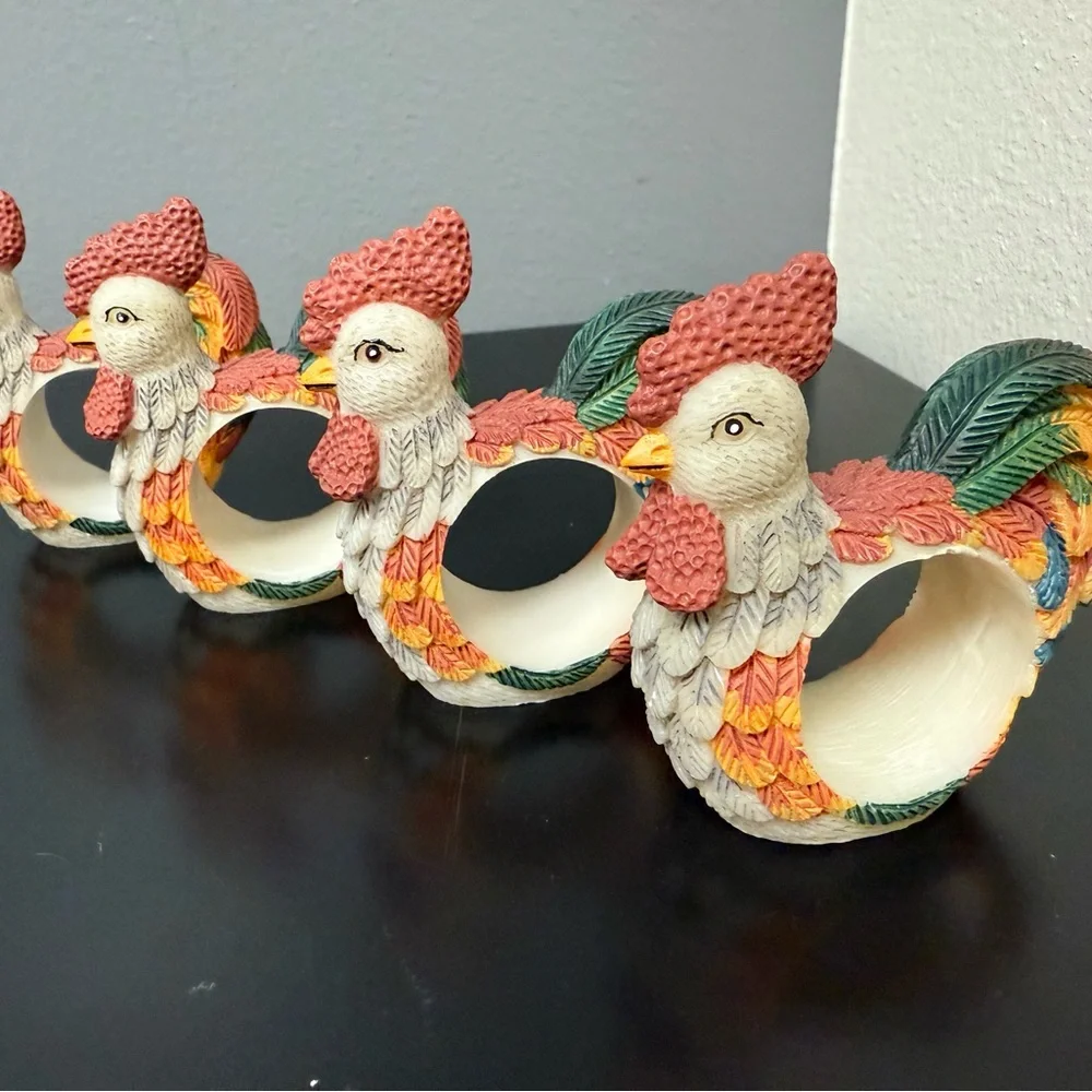 Set‎ of 4 Colorful acrylic Rooster Napkin Rings